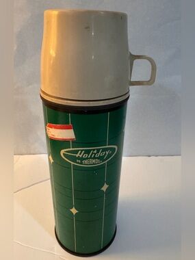 Vintage 1960’s King Seeley Thermos Green Holiday By Thermos Complete Quart Size